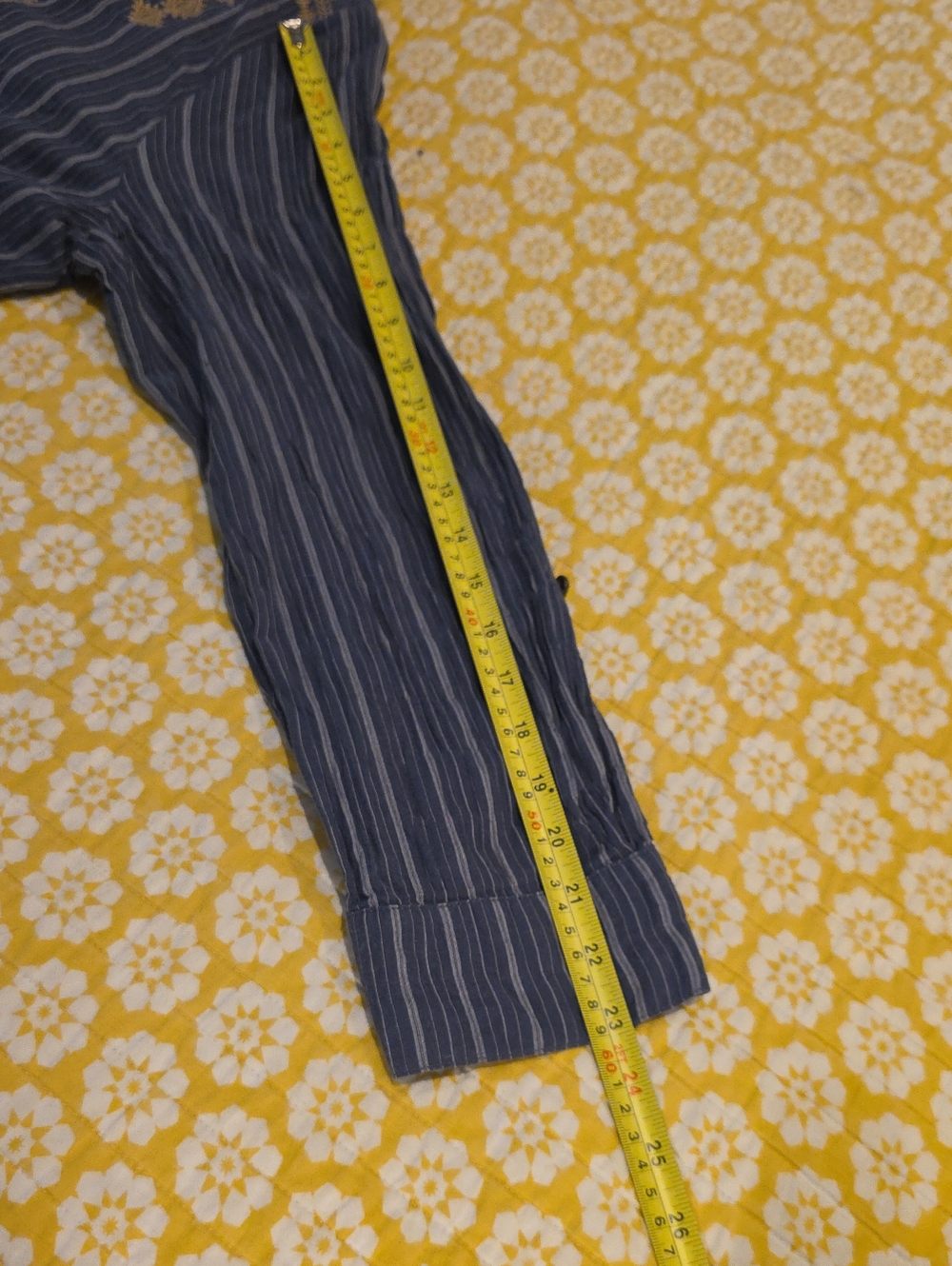 Nurture Blue Stripe Button-Front Shirt Tan Embroidery Loose Flowy Size XL Boho - Picture 11 of 11
